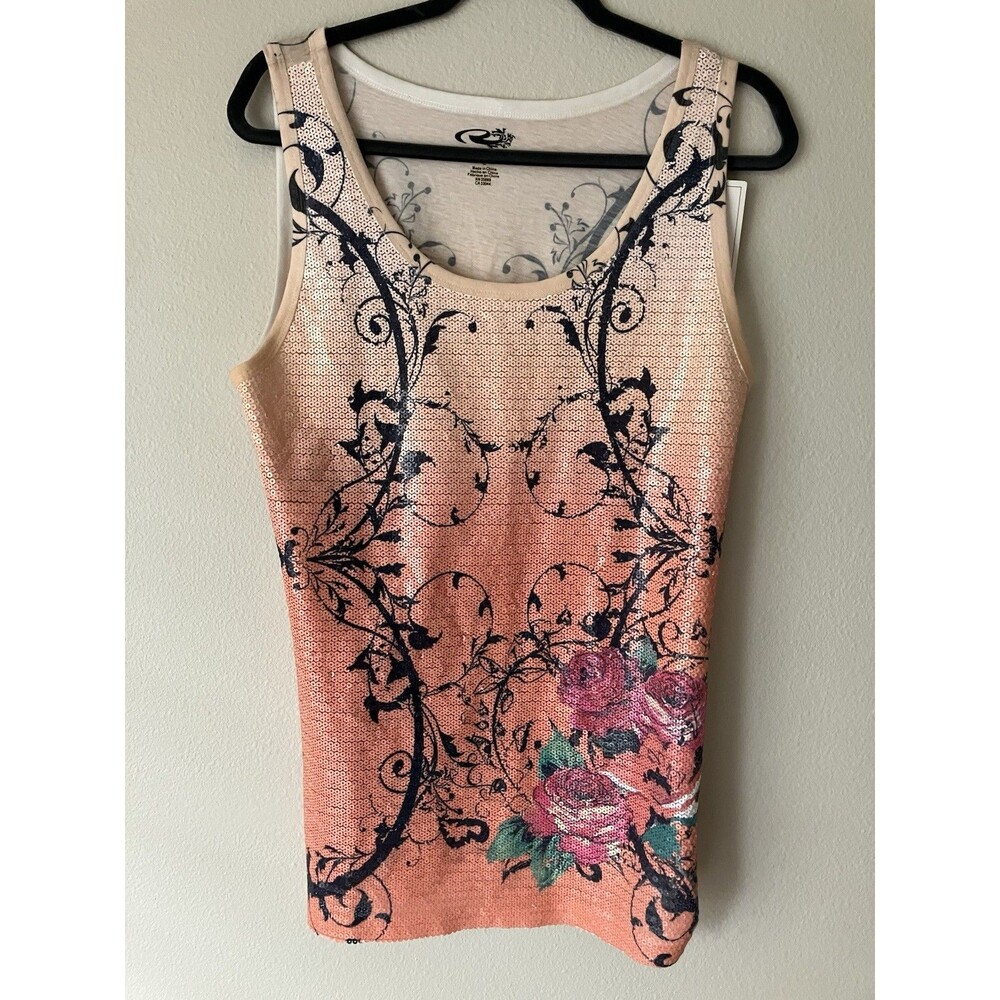 Roper Western Floral Vines Tank Top Sequins Size Large New